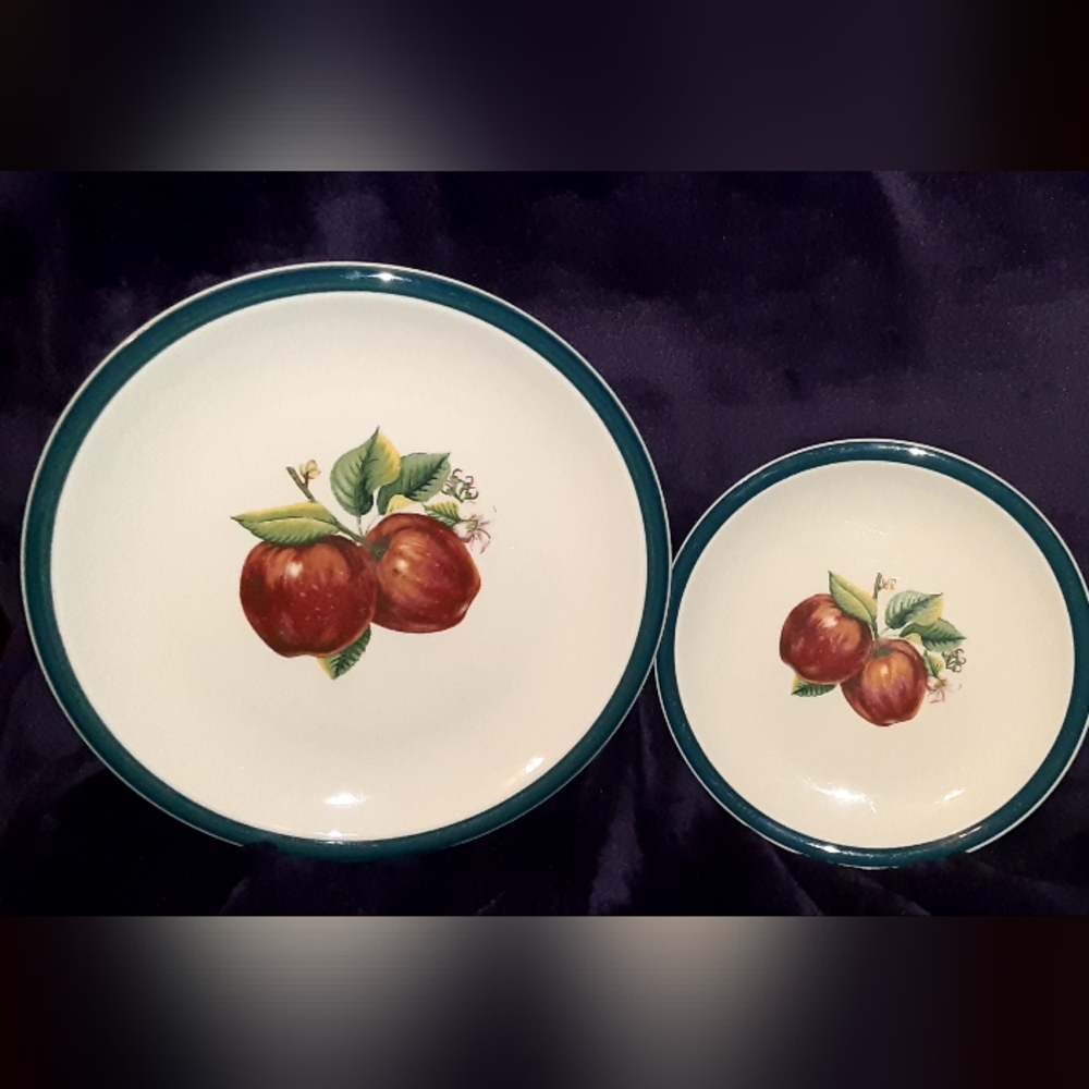 Elegant Apple Design Dinnerware Set with Teal Border